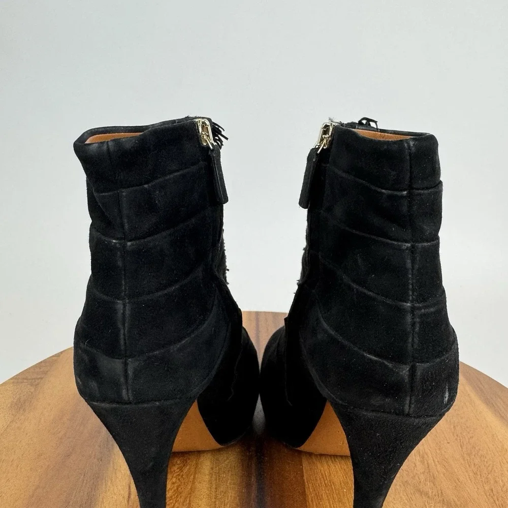 Womens Gucci Black‎ Suede Fringe Trim Platform Heeled Ankle Boots Size EU 37.5